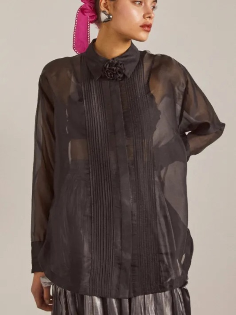 Damson Madder Black Sheer Tuxedo Shirt